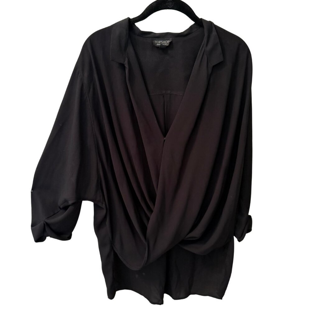 TopShop, Overlap Draped Black Top, size 10
